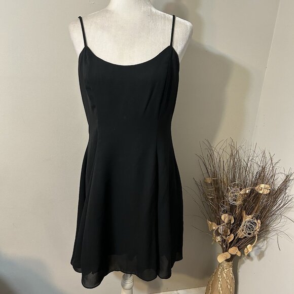 Vtg Unbranded Women Black Open Back Spaghetti Strap Short Dress Fit & Flare L ?! - Picture 1 of 10